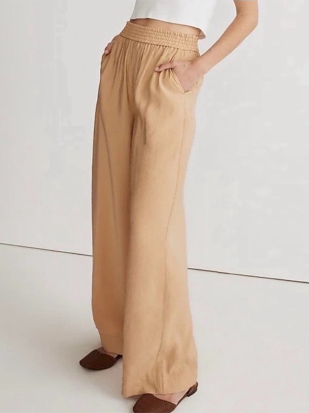 Madewell Carley Wide Leg Softdrape Pull On Pants Camel Size M